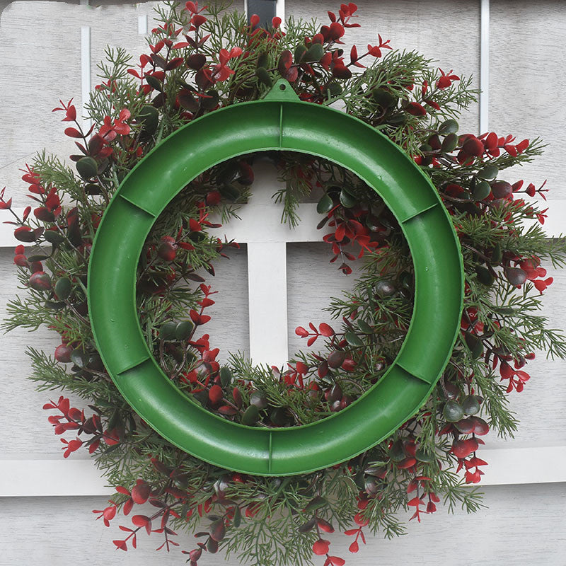 Red Christmas Wreath with Lights - Artificial Cherry Pattern Wall Hanging Garland