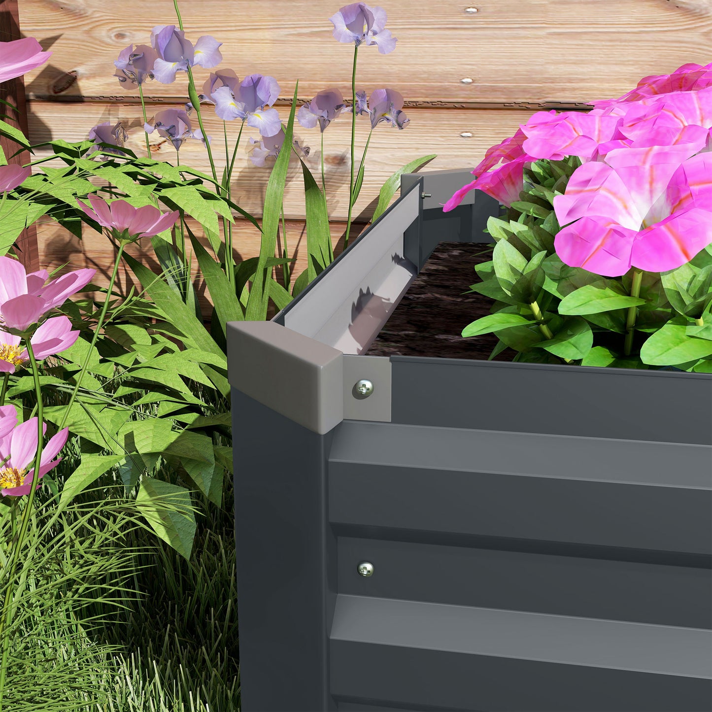 Galvanized Raised Garden Bed Kit with Safety Edging for Flowers & Vegetables, Dark Gray 8x2ft