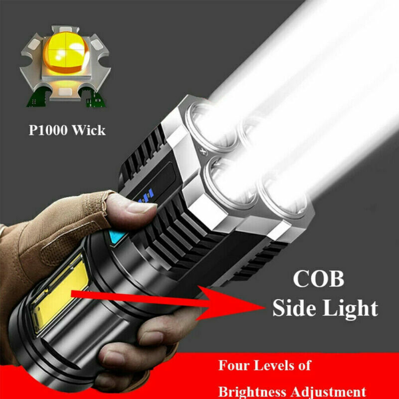 Rechargeable LED Tactical Flashlight with 4 Modes, Waterproof, 500m Beam