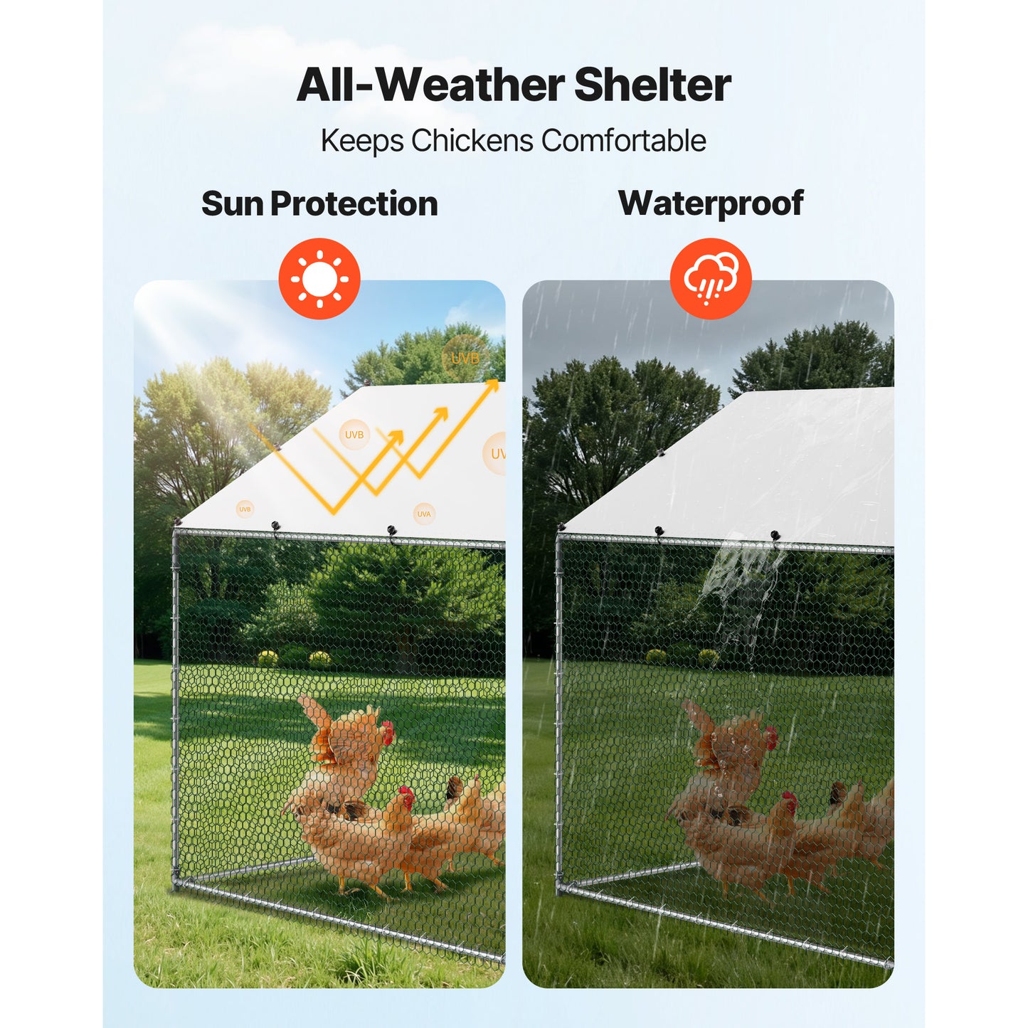 Large Metal Chicken Coop with Waterproof Cover & Lock - Walk-In Poultry Enclosure, 9.8x26.2x6.6 Ft