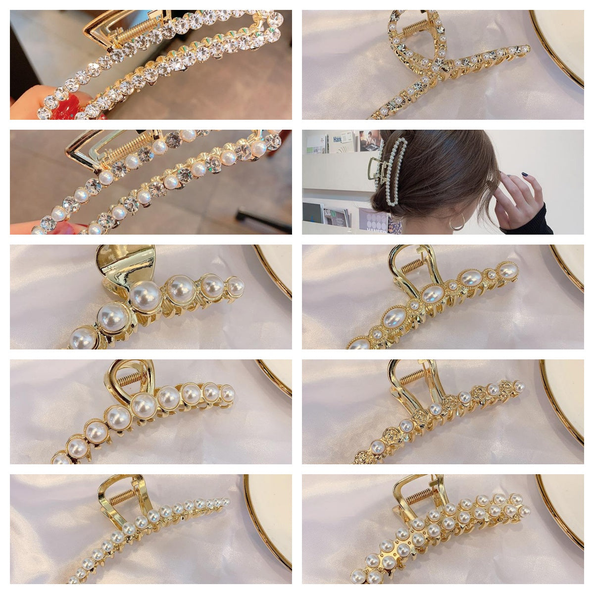 Metal Pearl Hair Clip - Elegant Geometric Design