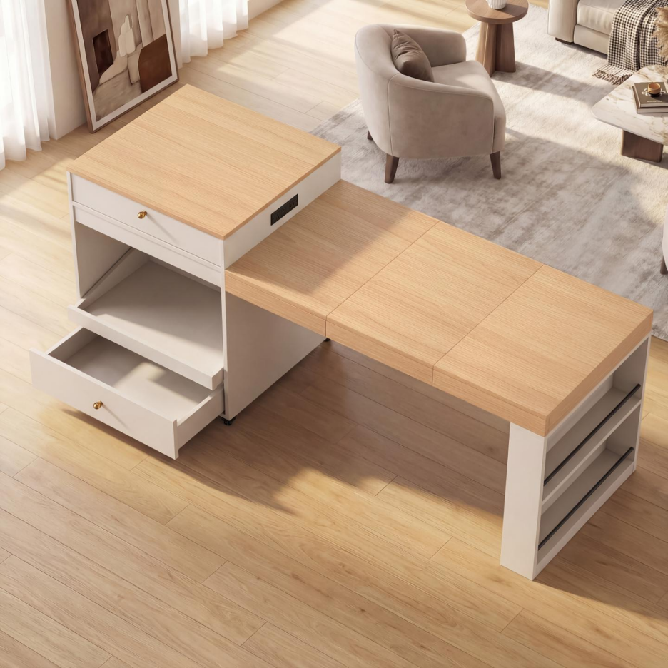 78.8" Rolling Kitchen Island with Extendable Dining Table - White