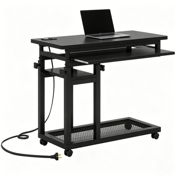 Height Adjustable Mobile C Table with Charging Station