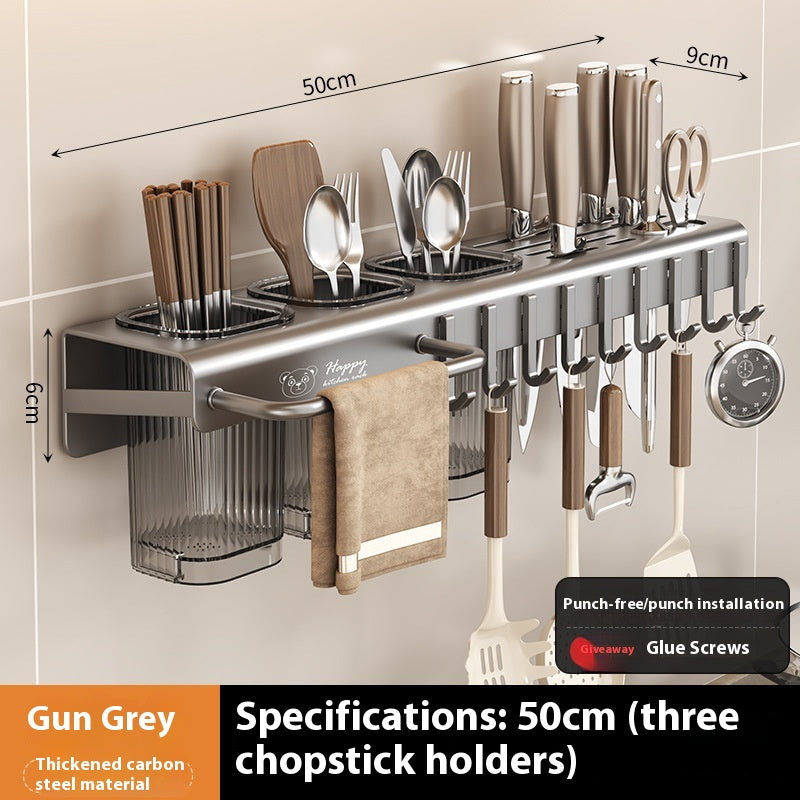 Multi-functional Kitchen Knife Rack Holder Punch-free Wall Mount Organizer