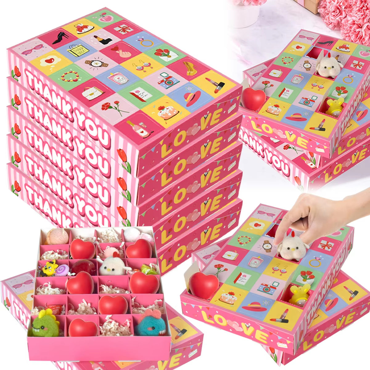24-Day Countdown Gift Boxes - 10 Pink Valentine’s Day DIY Boxes
