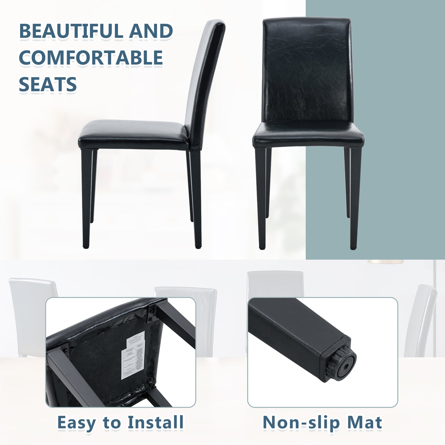 Two Black PU Dining Chairs, Simple And Versatile, Comfortable