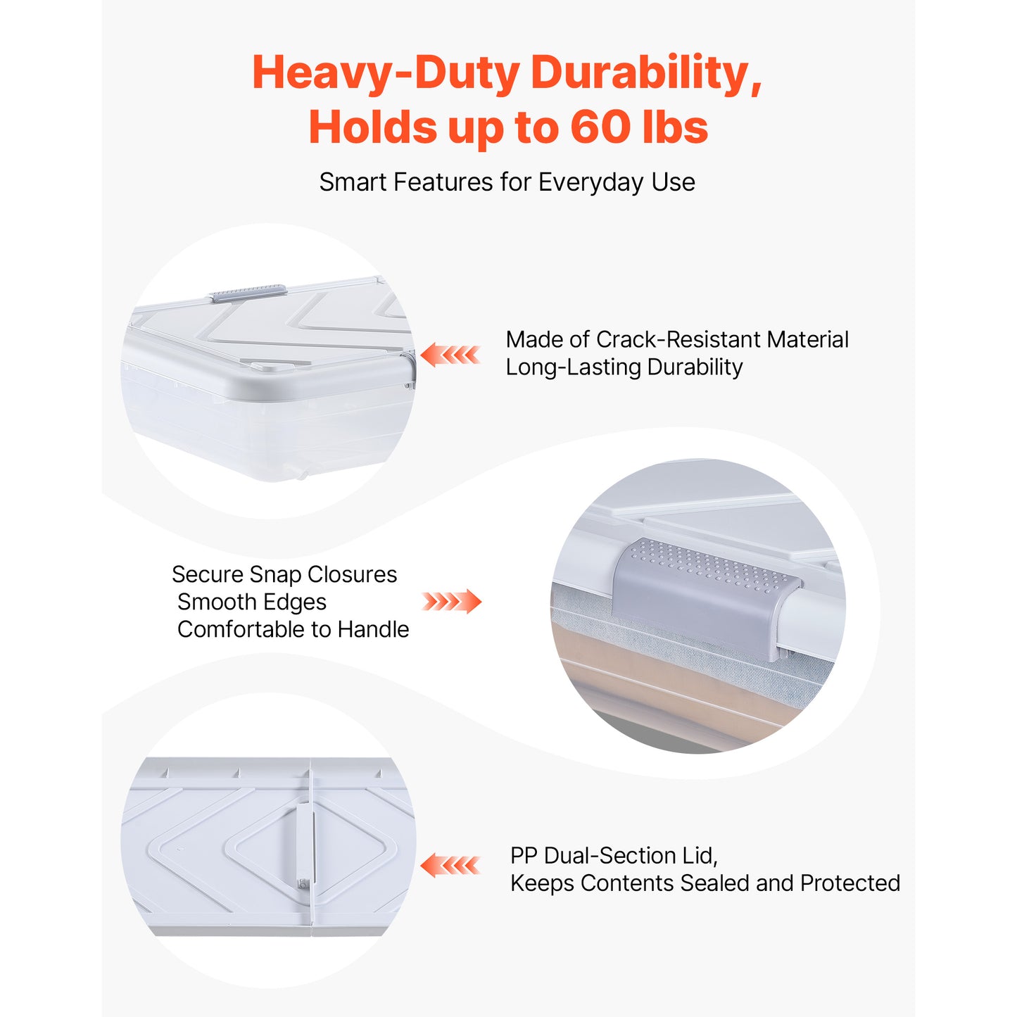 Under Bed Storage Containers with Wheels, 39.8 x 20.1 x 5.9 Inch, 2 Pack, Gray Lid & Latch