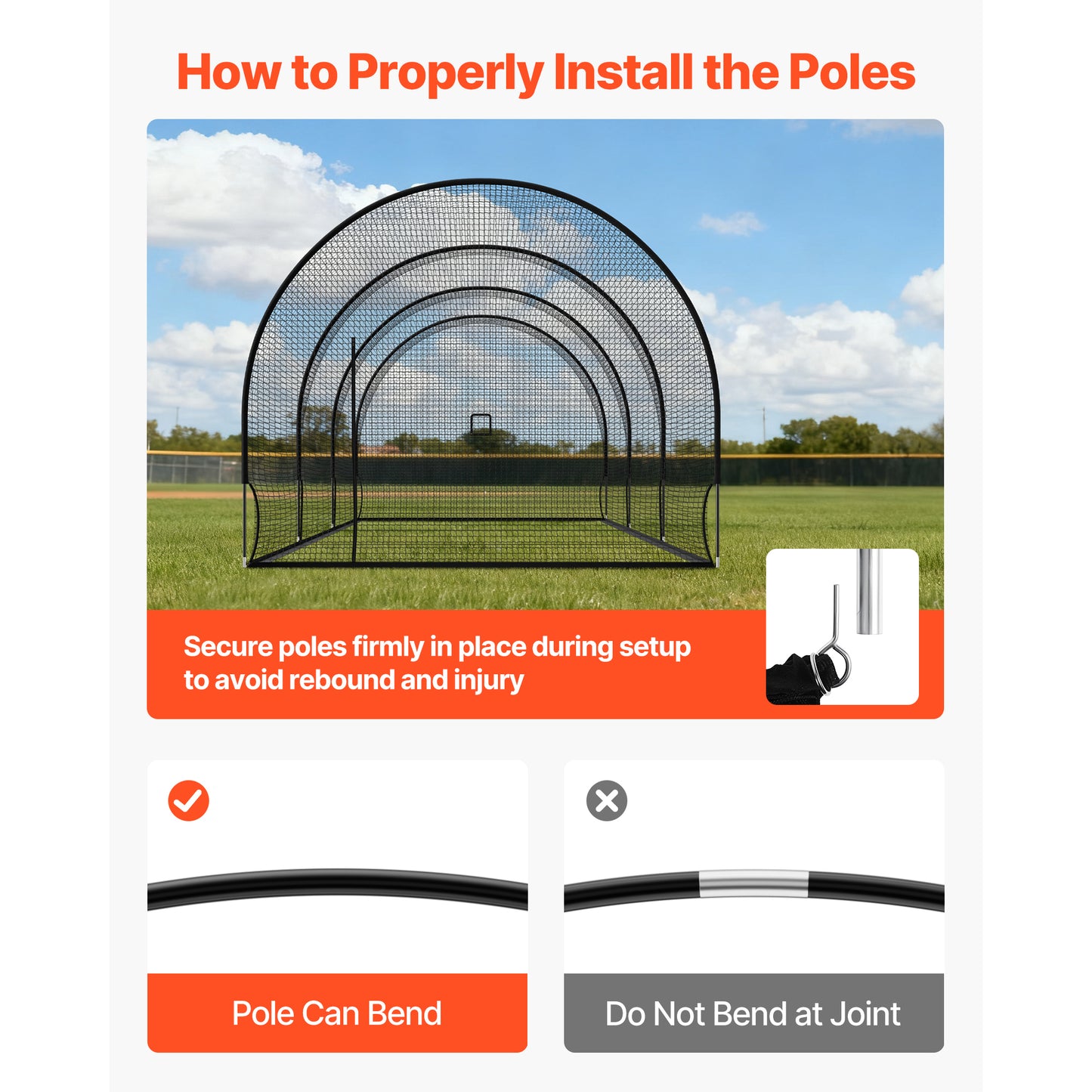 Portable Baseball Batting Cage 33x12x9.8 FT with Netting & Pitching Machine Opening