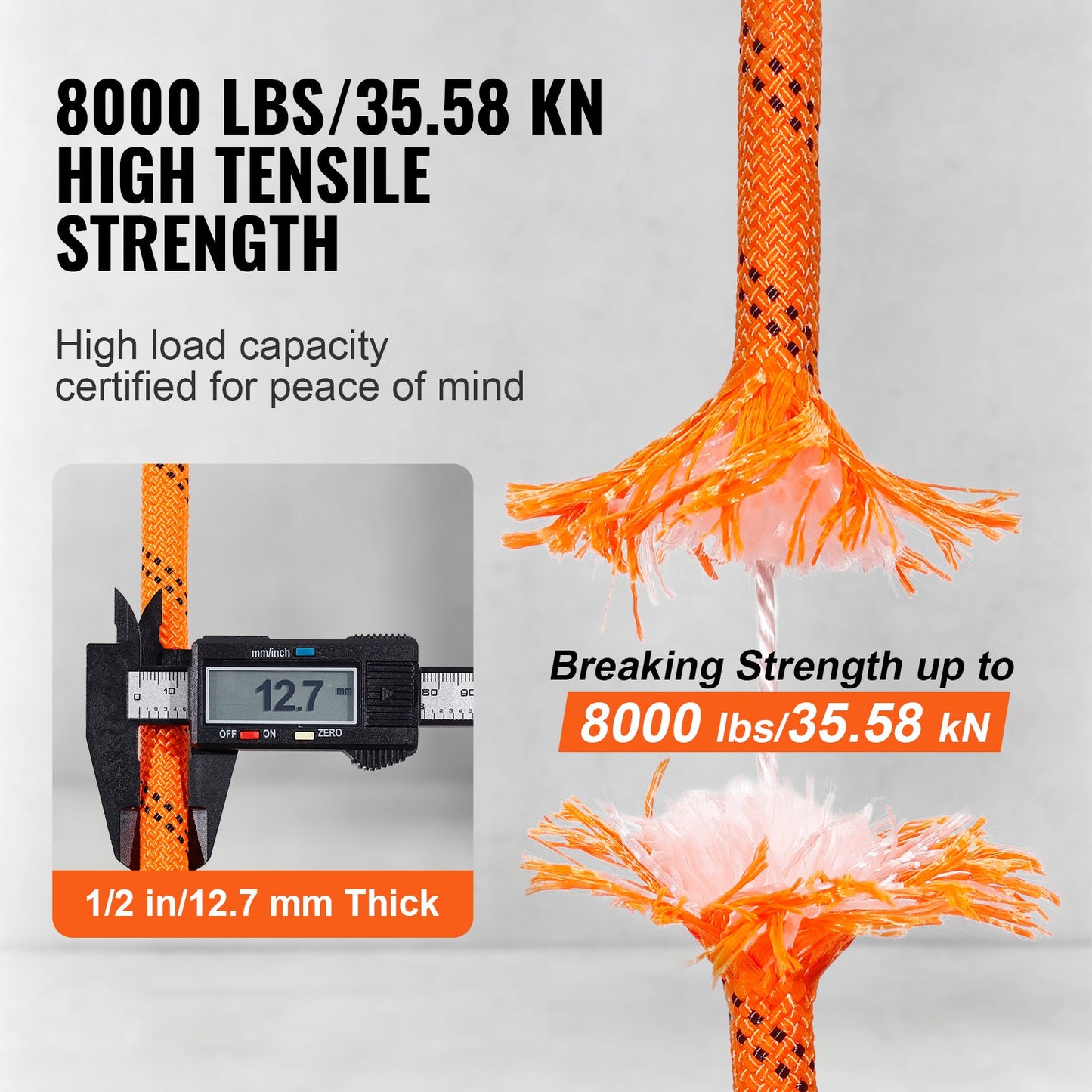 Orange Double Braided Polyester Rope 1/2 Inch x 120 Ft Strong Climbing & Rigging Rope