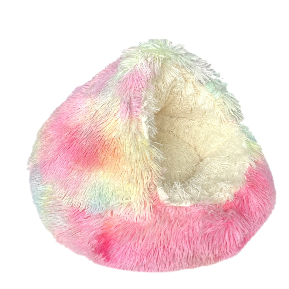 Semi Enclosed Pet Cat Bed & Dog House - Soft Plush Nest for Small to Large Pets