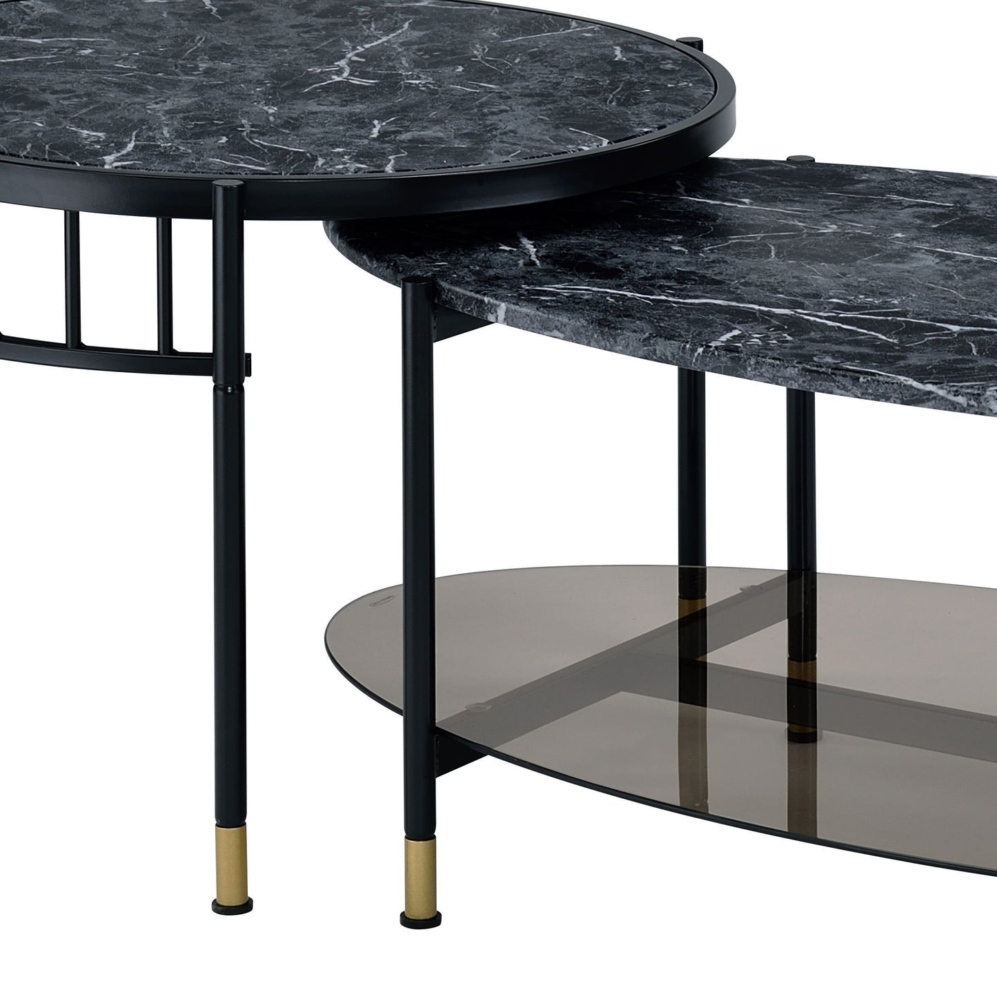 Silas Black Finish Nesting Table Set with Engineered Stone Top