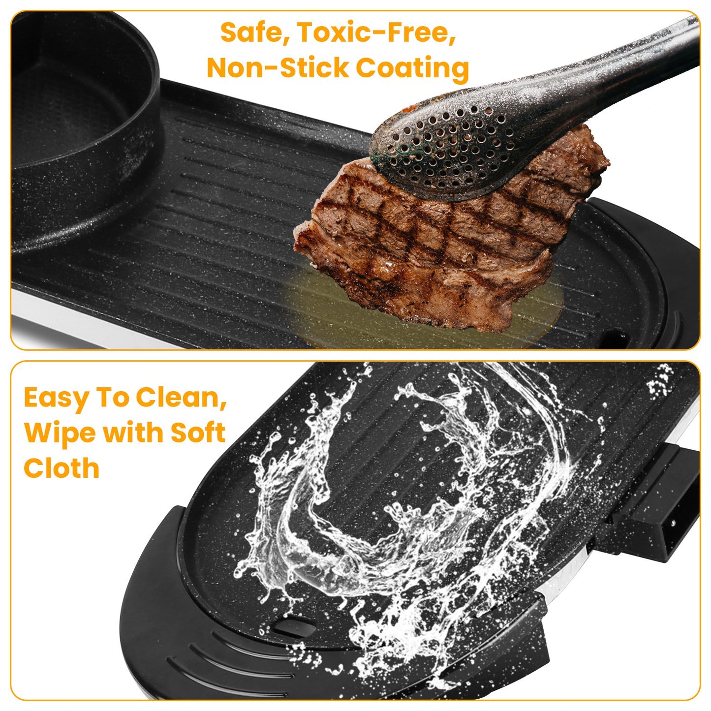 2200W 2-in-1 Electric Hot Pot & BBQ Grill Cooker - Smokeless