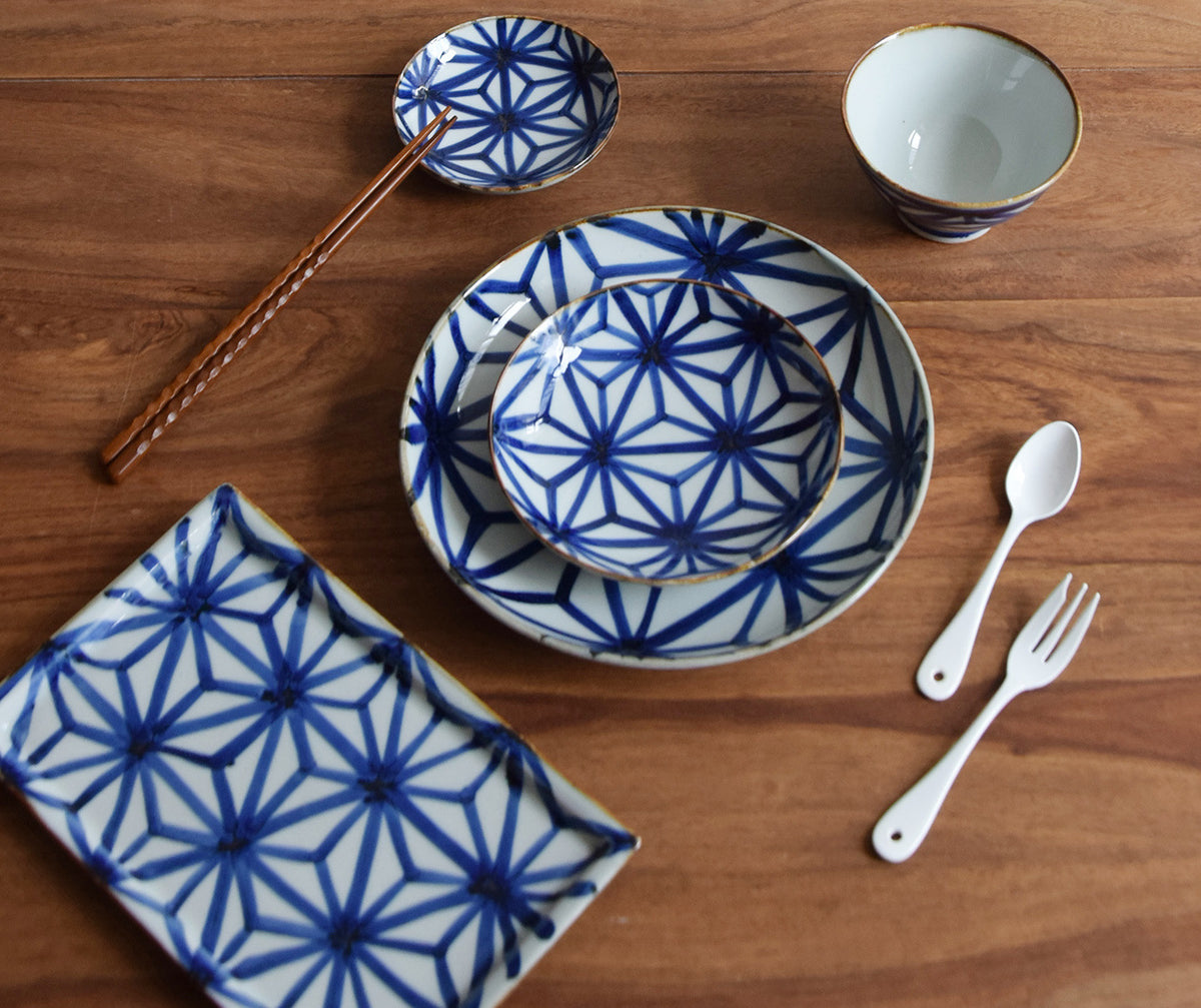 Hemp Leaf Pattern Ceramic Dinner Plate Set - 6 Pcs, 22cm