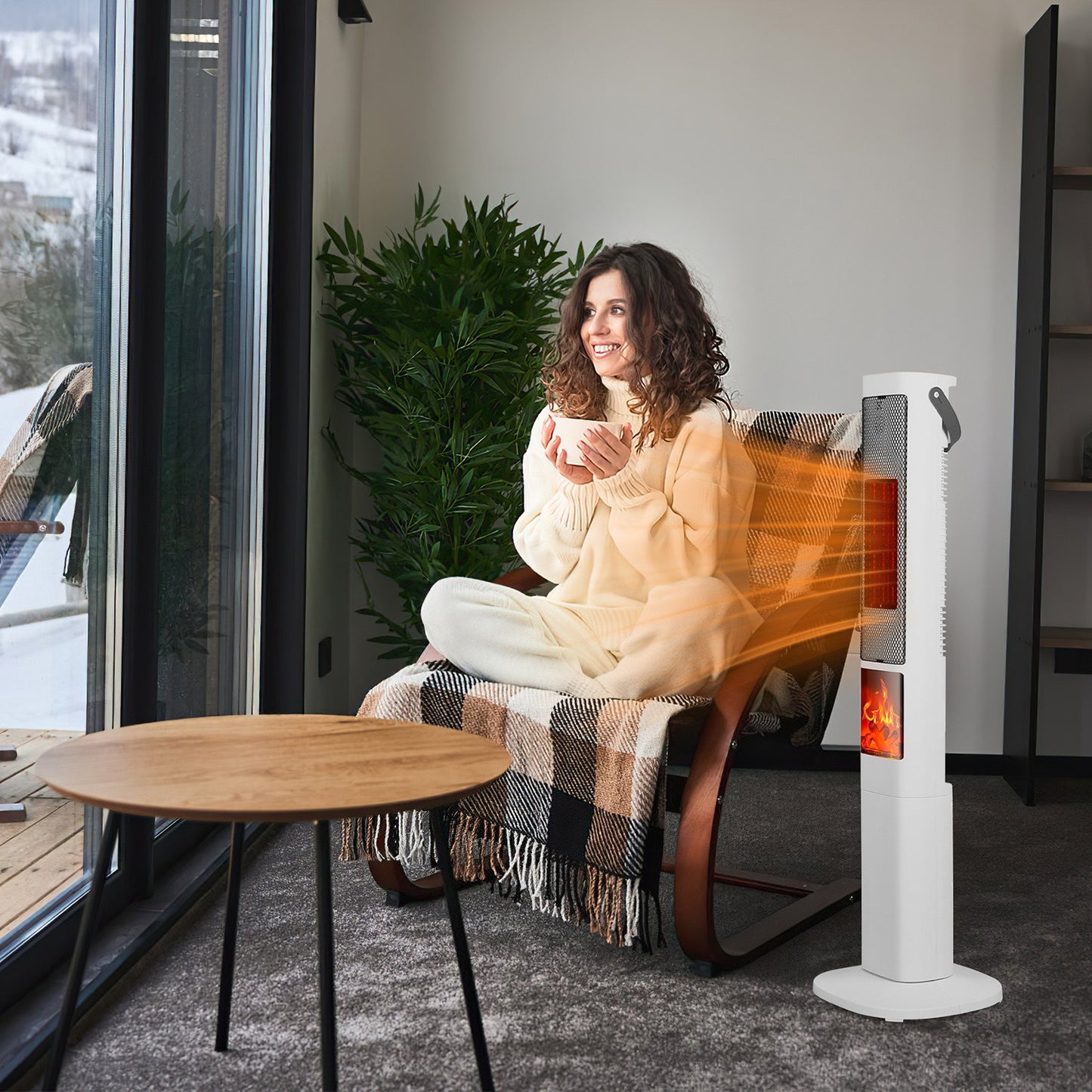 1500W Oscillating Space Heater with 3D Flame Effect, Remote & Timer