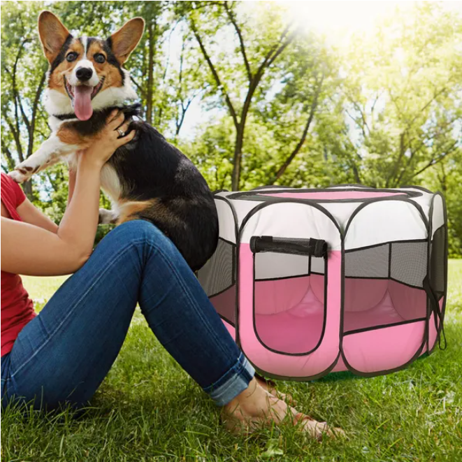 Portable Foldable Dog Fence Pen - Pet House & Cage for Outdoor & Indoor Use