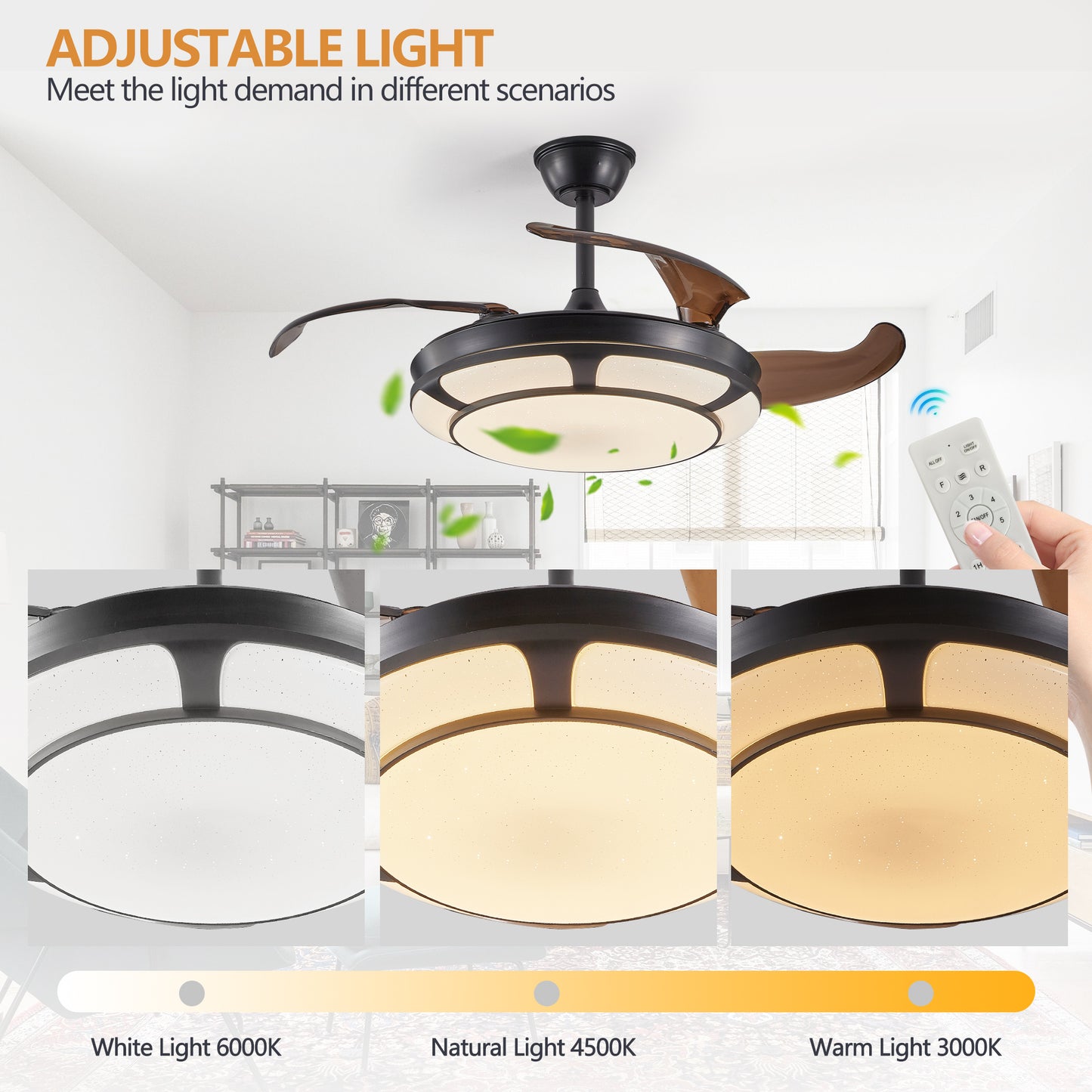 Retractable Ceiling Fan with Light - Modern LED Chandelier Fan
