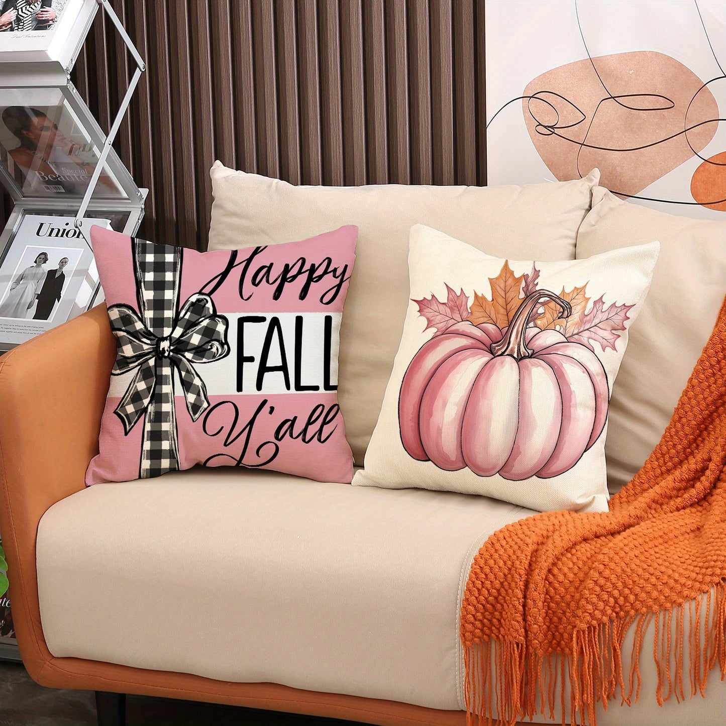 Fall Pillow Covers - 4 Pack 18x18in Pumpkin & Maple Leaf Decor