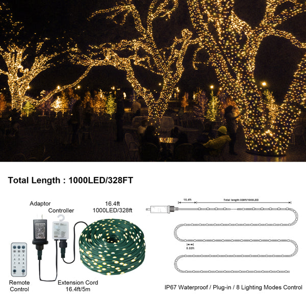 LED Christmas String Lights 1000 Dimmable Waterproof Outdoor Indoor Decor