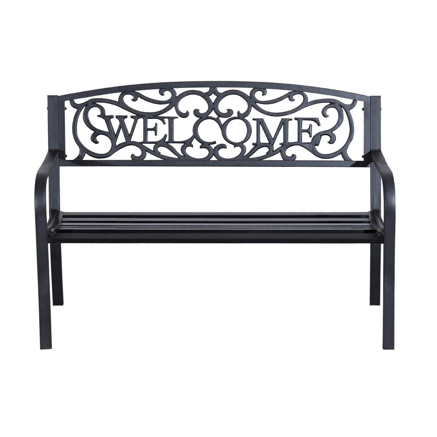 50" Outdoor Garden Bench Loveseat with Decorative Vines - Black