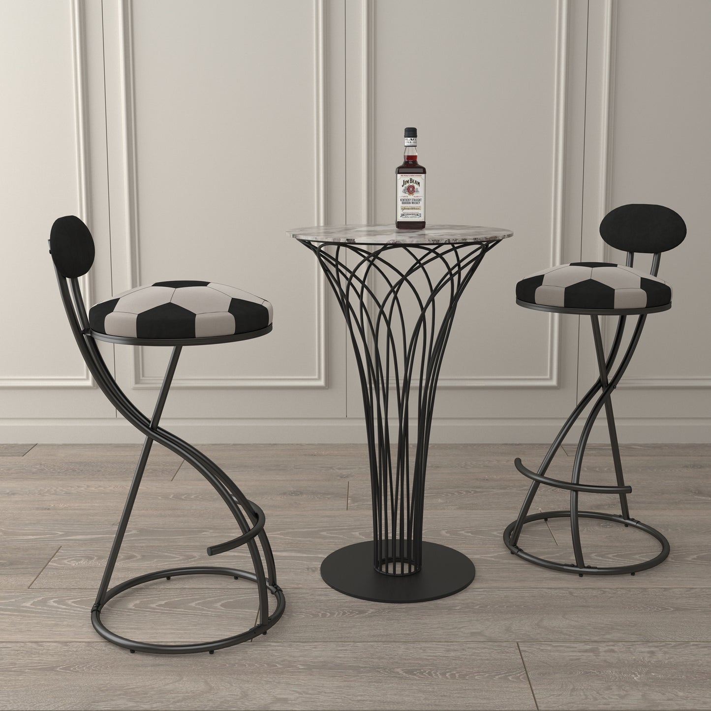 Upholstered S-Shaped Barstools Set of 2 - Velvet Football Print