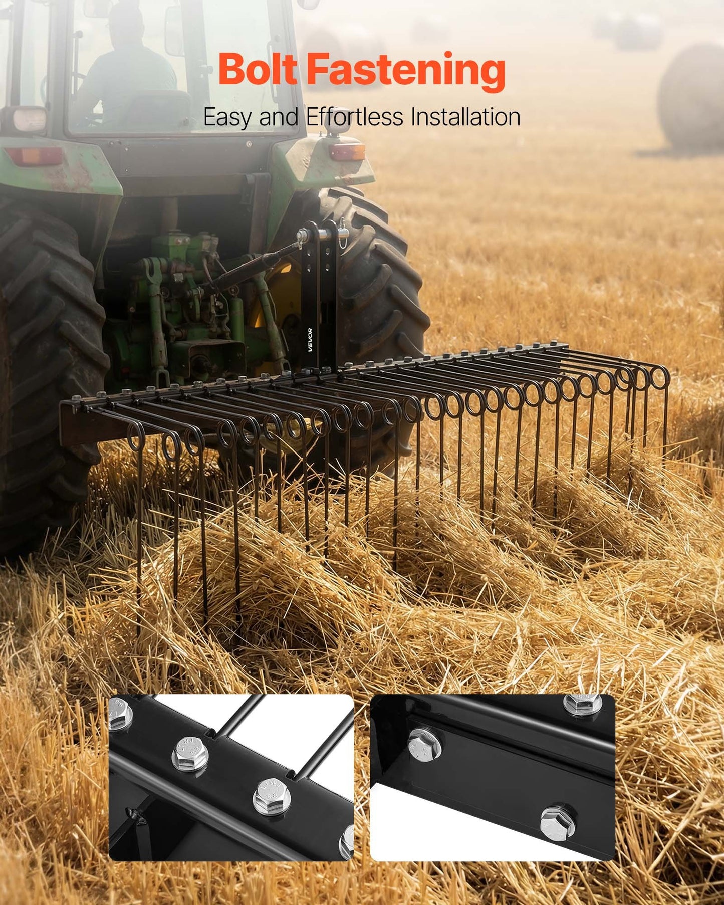60-Inch Tow Behind Lawn Dethatcher Rake with Steel Tines for Tractors - Heavy Duty, Rust-Resistant Garden Tool