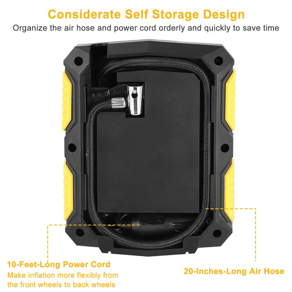 12V DC Tire Inflator Air Compressor 150 PSI with LCD Display & LED Light