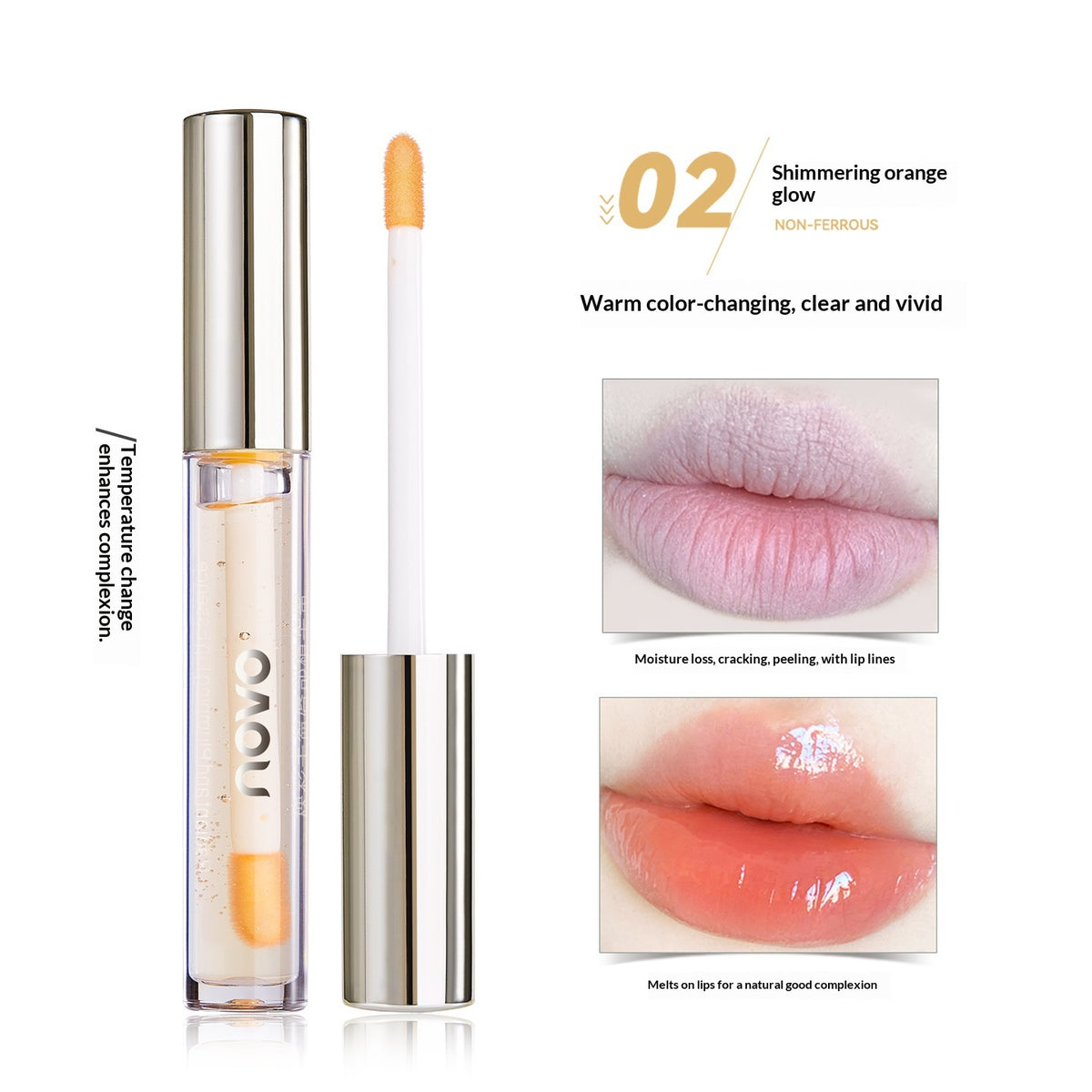 Temperature-Responsive Lip Gloss with Hydrating Nourishment - Colorless & Orange