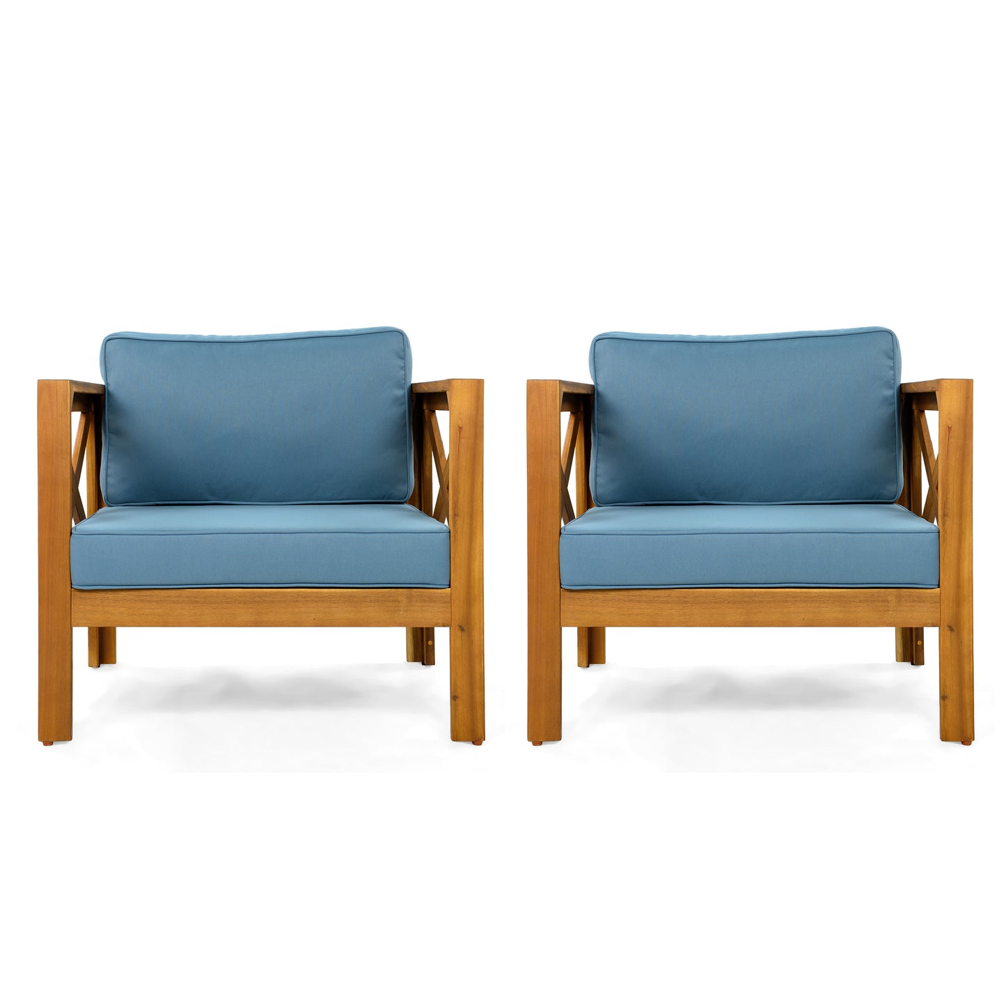 Outdoor Acacia Wood Club Wooden Armchair With Cushions Set Of 4 ,