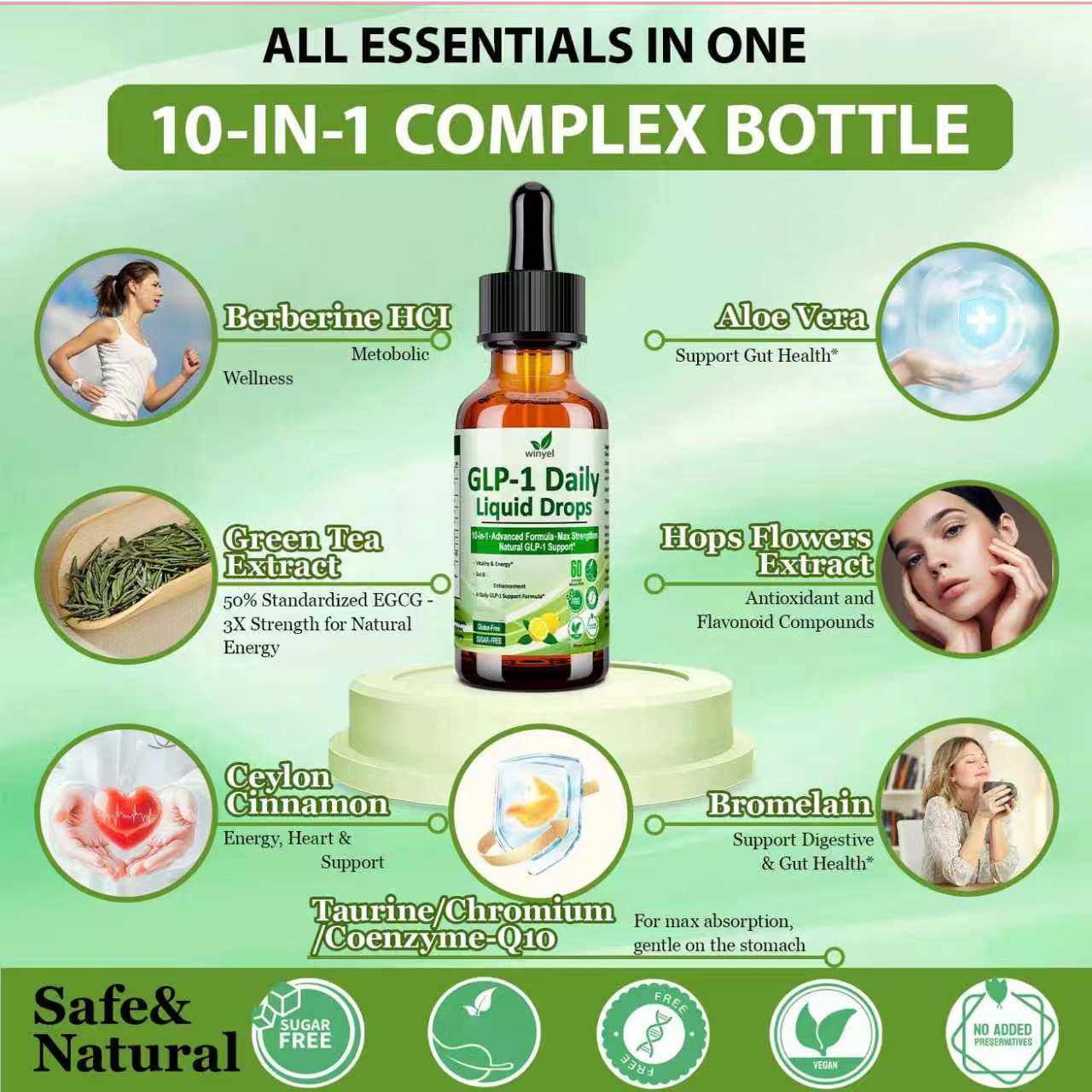 10-in-1 GLP-1 Support Liquid Drops with Berberine, Ceylon Cinnamon & Green Tea