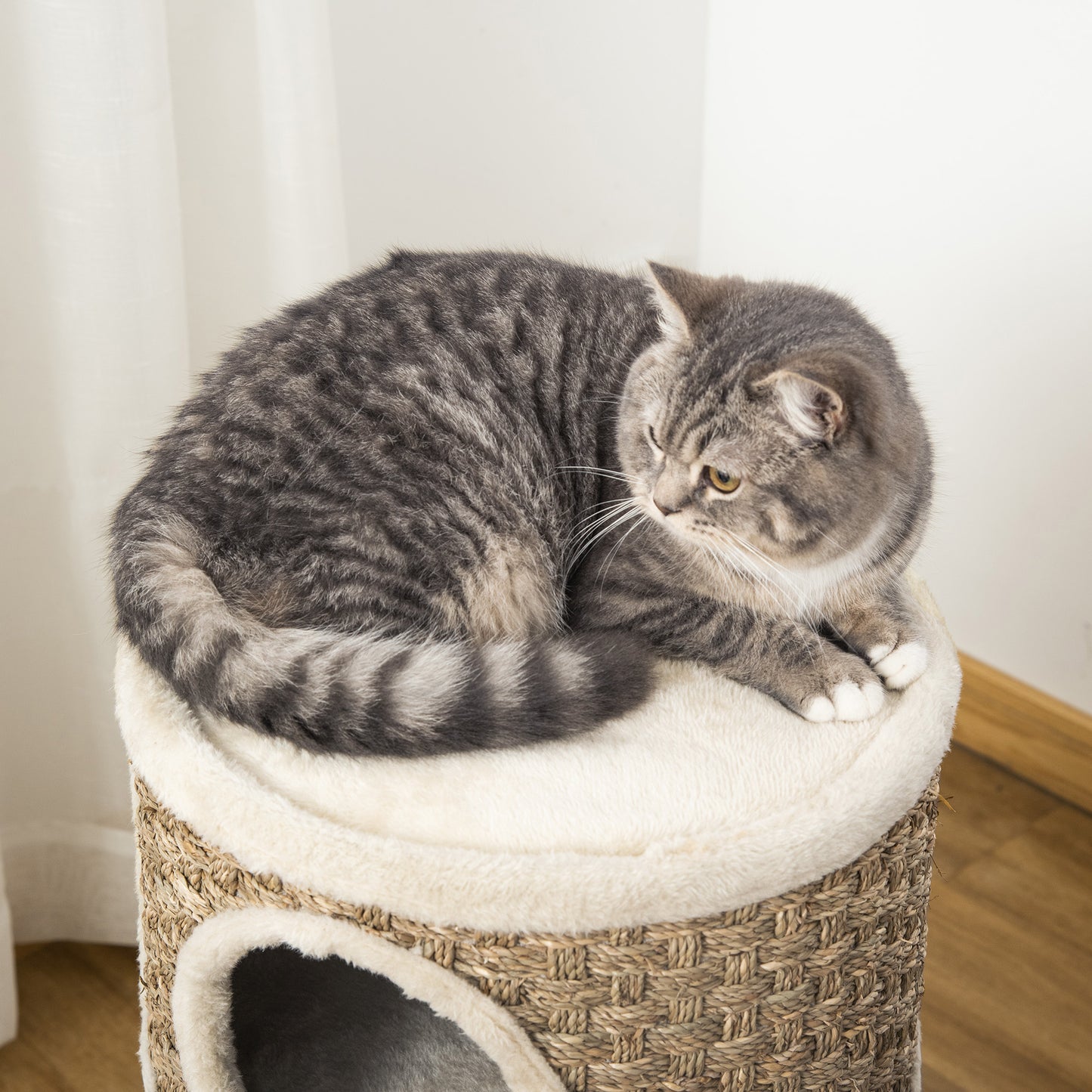 28-Inch Cat Condo Tower with Sisal Scratching Pad and Multiple Hideaways