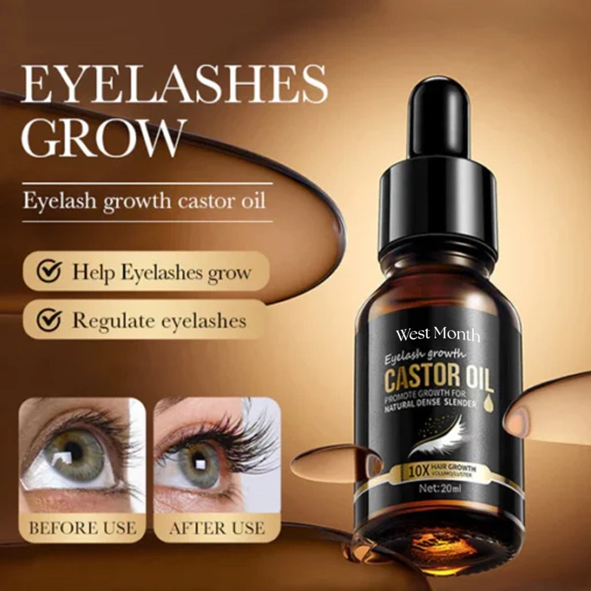 Long Black Eyelash Growth Serum 20ml - Moisturizing & Natural Care