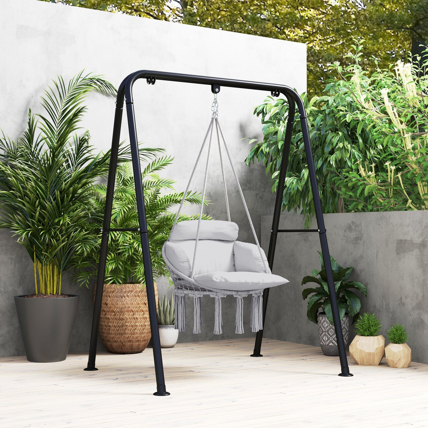 Hammock Swing Chair with Large Cushion - Gray Indoor/Outdoor