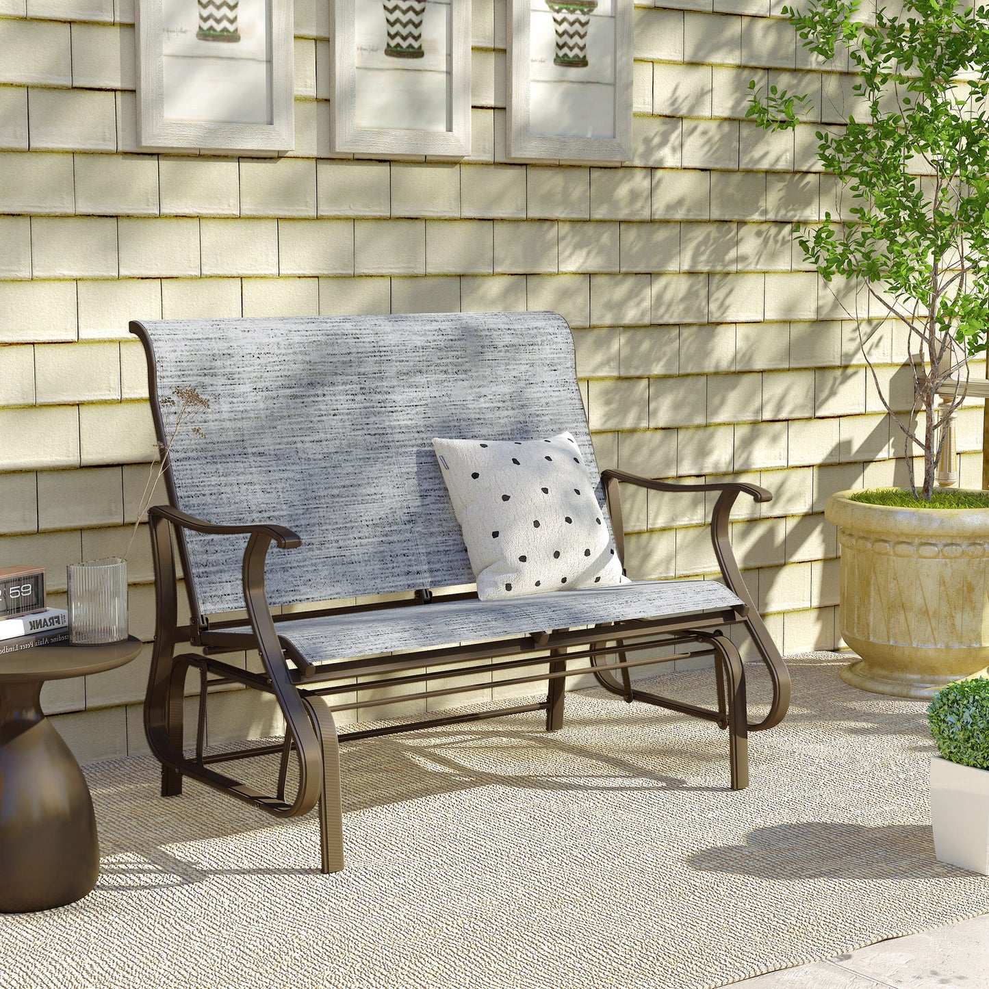 2-Person Patio Glider Bench with Steel Frame - Mixed Gray