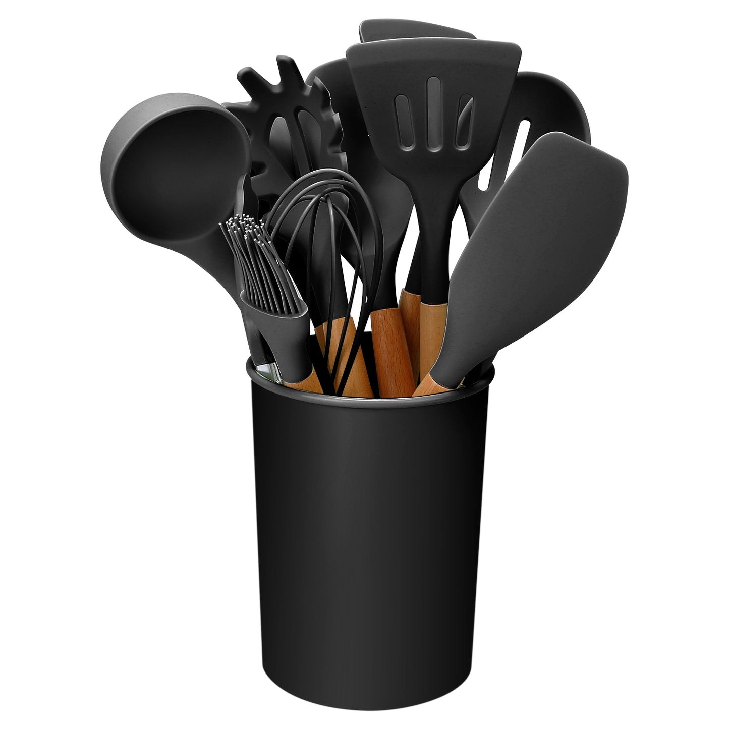 11-Piece Silicone Cooking Utensil Set with Wooden Handles