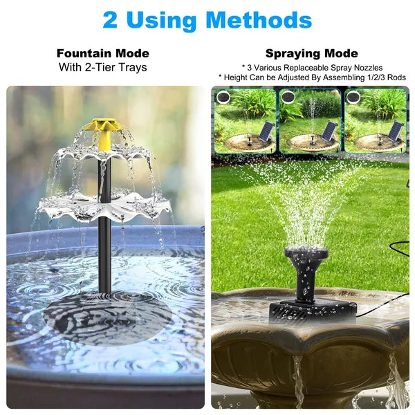 Solar Bird Bath Fountain Water Pump with Colorful LED Lights & Nozzles