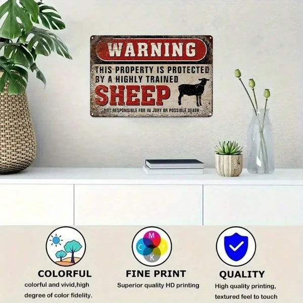 Funny Metal Sign - This Area Is Protected By Trained Sheep - 8"