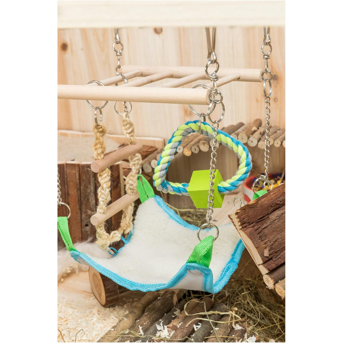 Small Animal Hanging Bridge with Hammock and Climbing Toys - Cage Accessory
