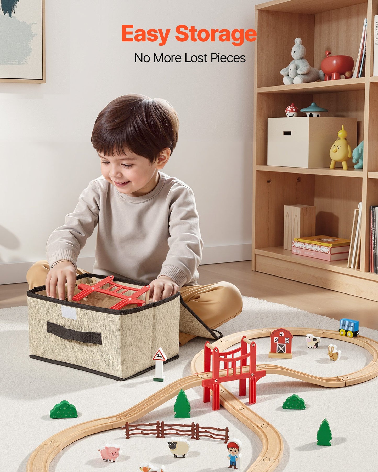 Wooden Train Set with Magnetic Tracks and Accessories - 39PCS Kids Playset for Ages 3-8