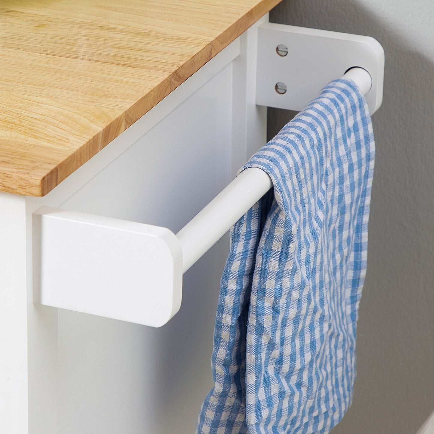 Rolling Kitchen Island Cart with Drawer & Glass Door Cabinet - White