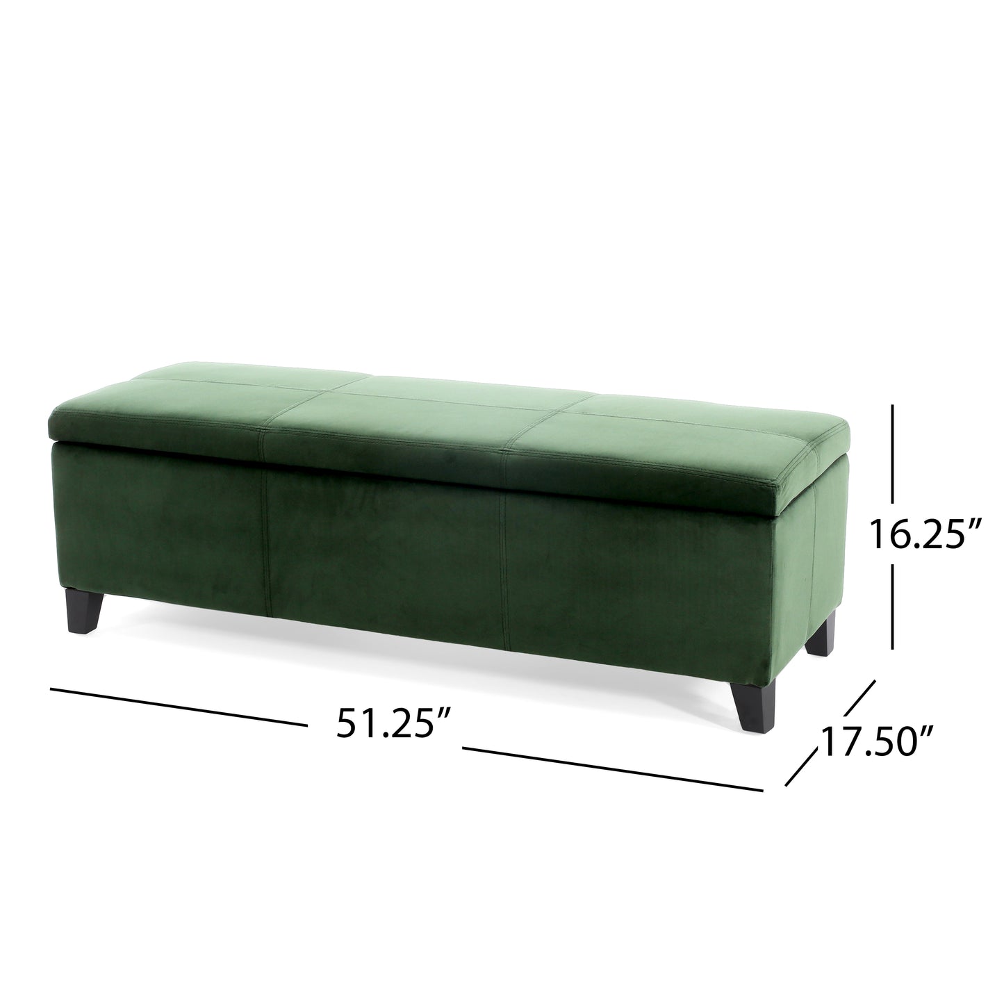 Forest Green Upholstered Storage Ottoman Bench - 51.25"L