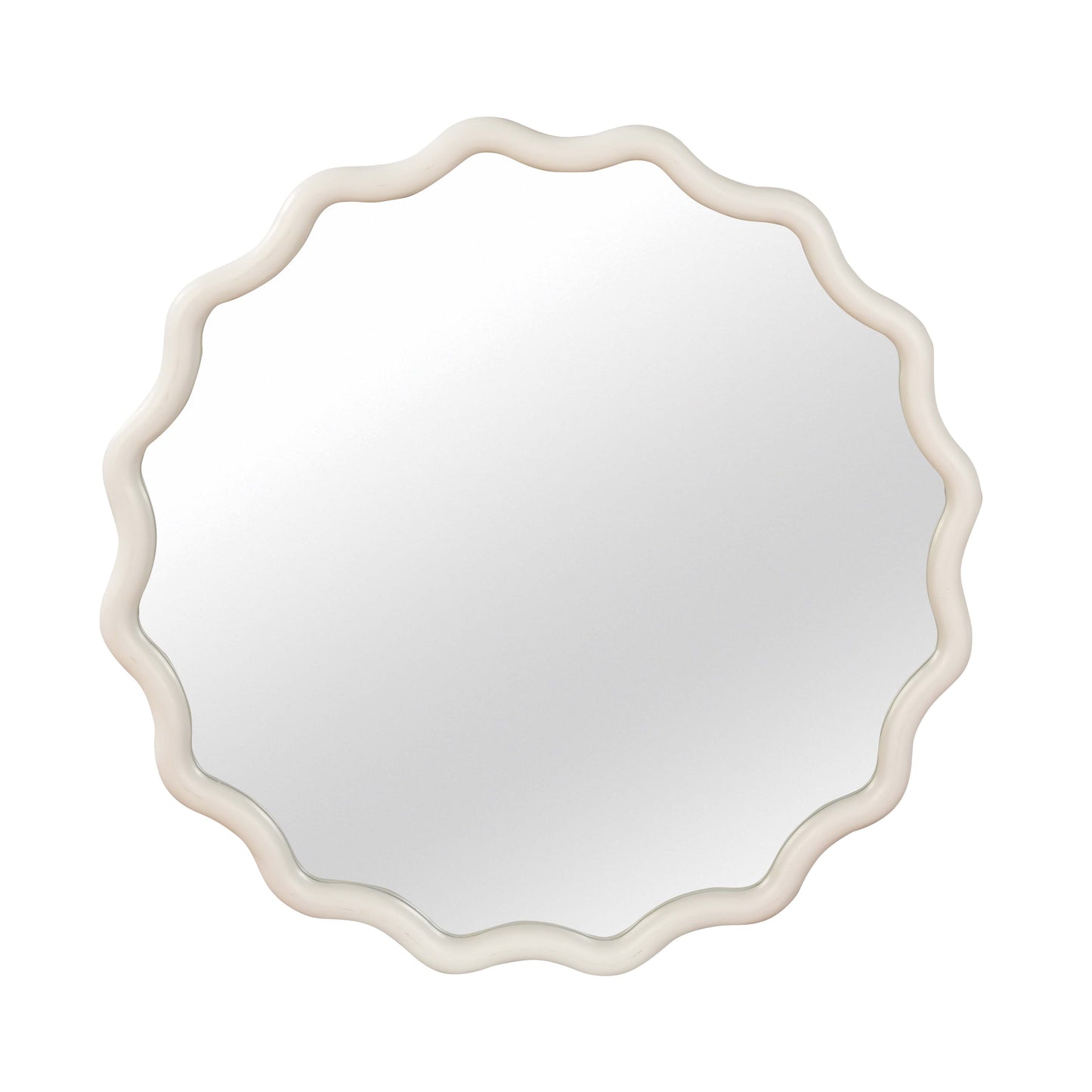 24 Inch Wavy Round Solid Wood Frame Decorative Mirror - White