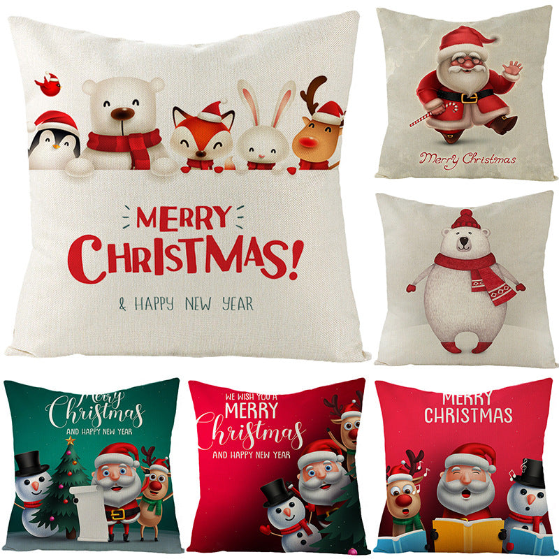 Christmas Pillowcase 45x45cm Cartoon Pattern Linen Cushion Cover