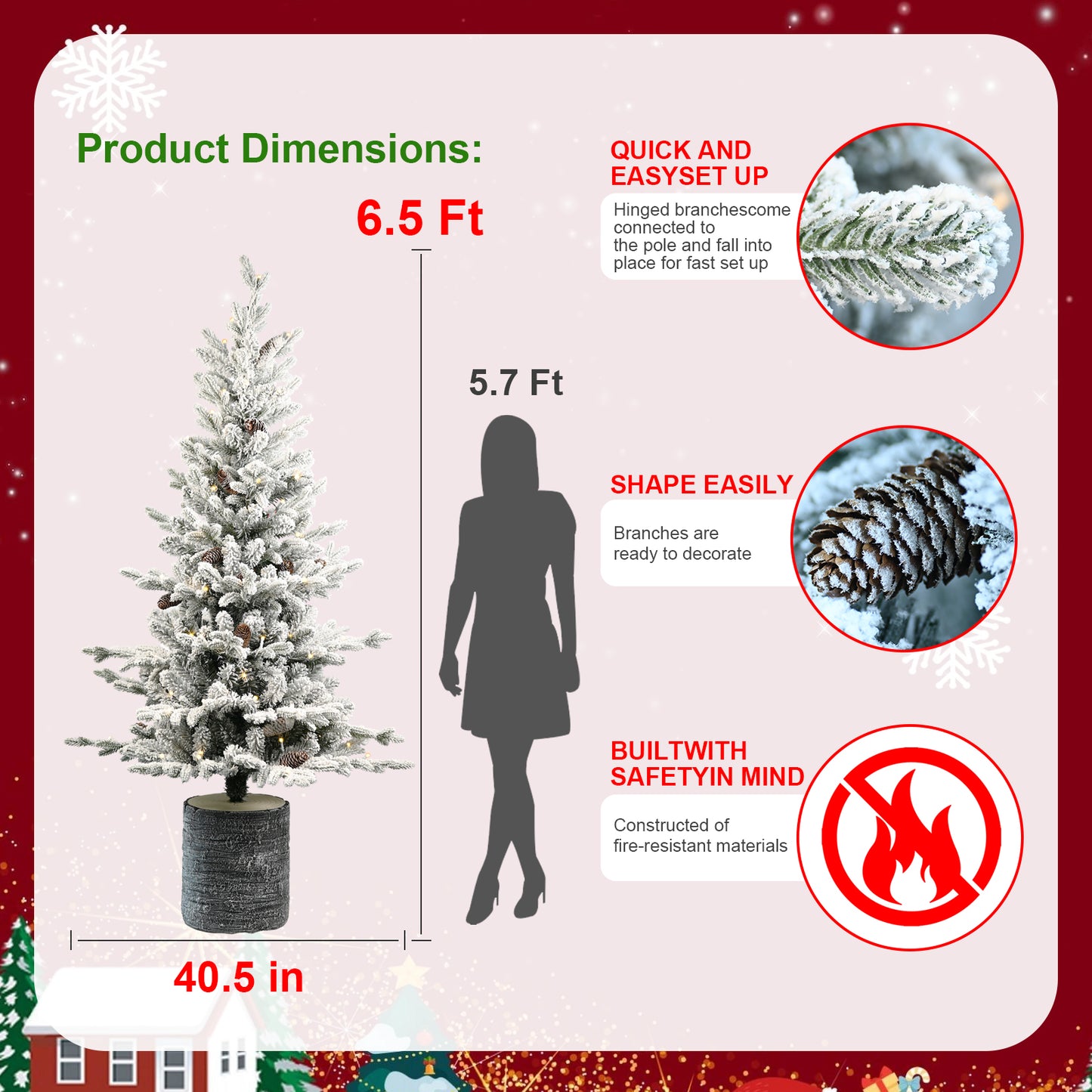Artificial Christmas Tree - PE PVC Flocking Basin - Multiple Sizes