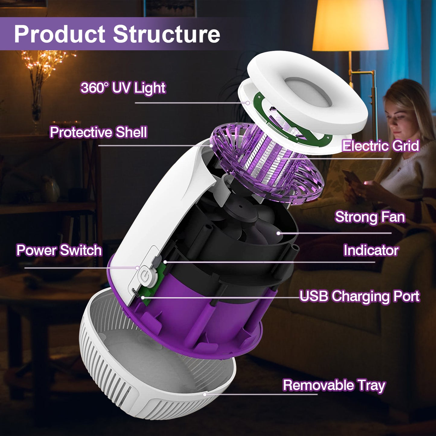 Electric Mosquito Zapper with 3 Modes - Indoor & Outdoor Use