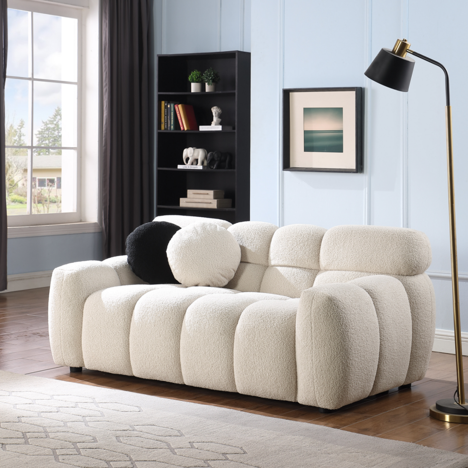 Beige Boucle 2-Seater Marshmallow Sofa - Comfortable Design