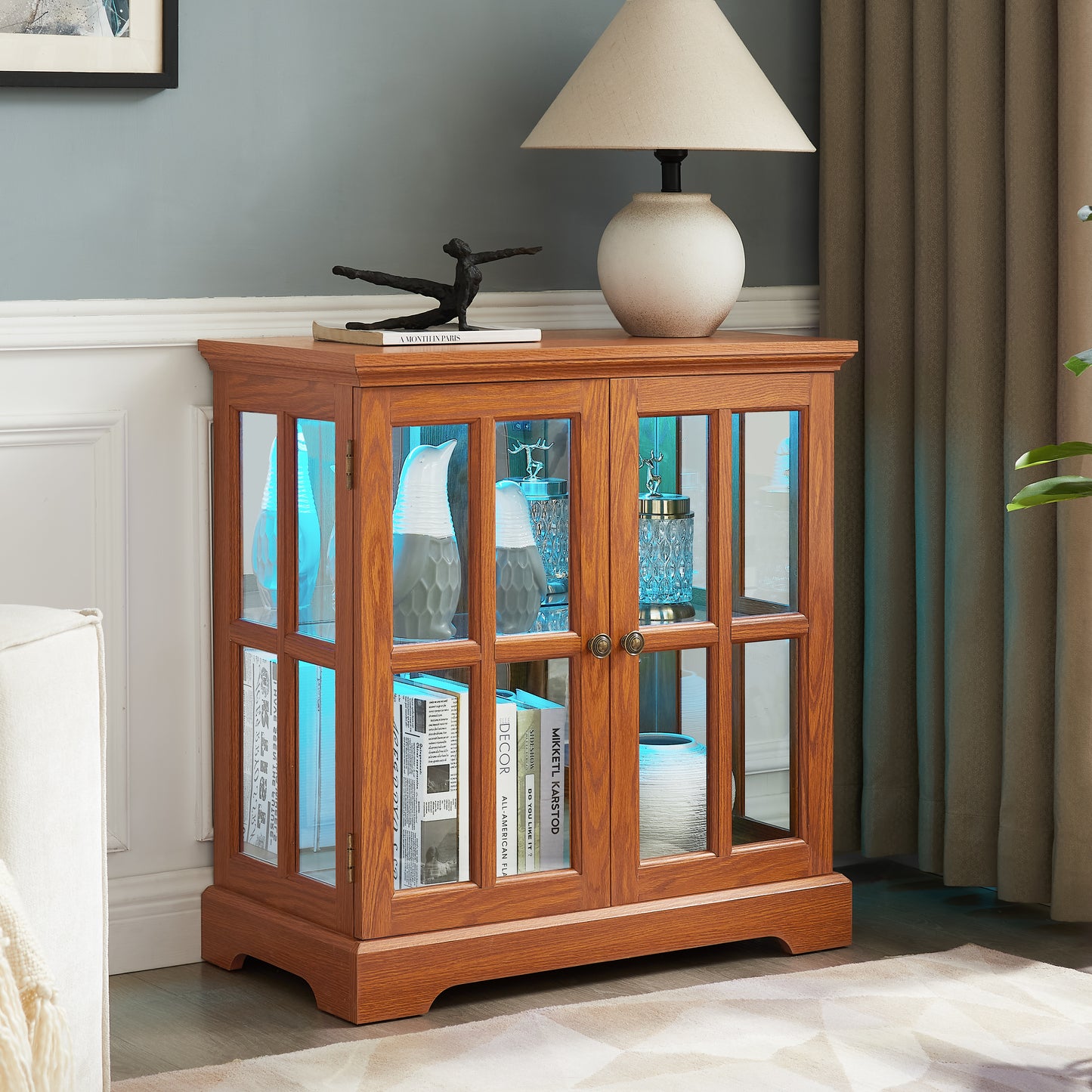 LED Curio Display Cabinet,Antique Cabinet With Adjustable
