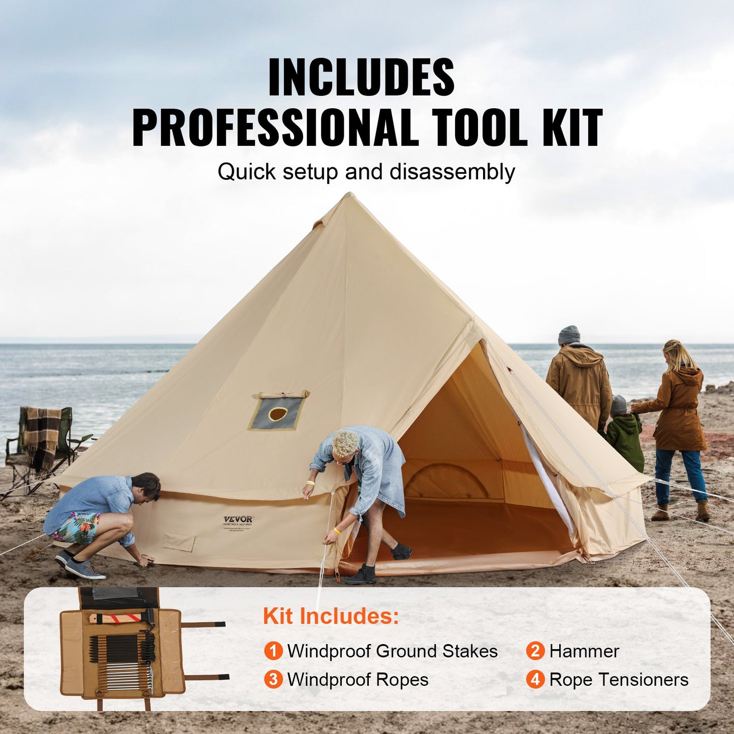 12 Person Canvas Bell Tent with Stove Jack Waterproof Breathable Large Yurt for Family Camping - 23x23 ft Beige