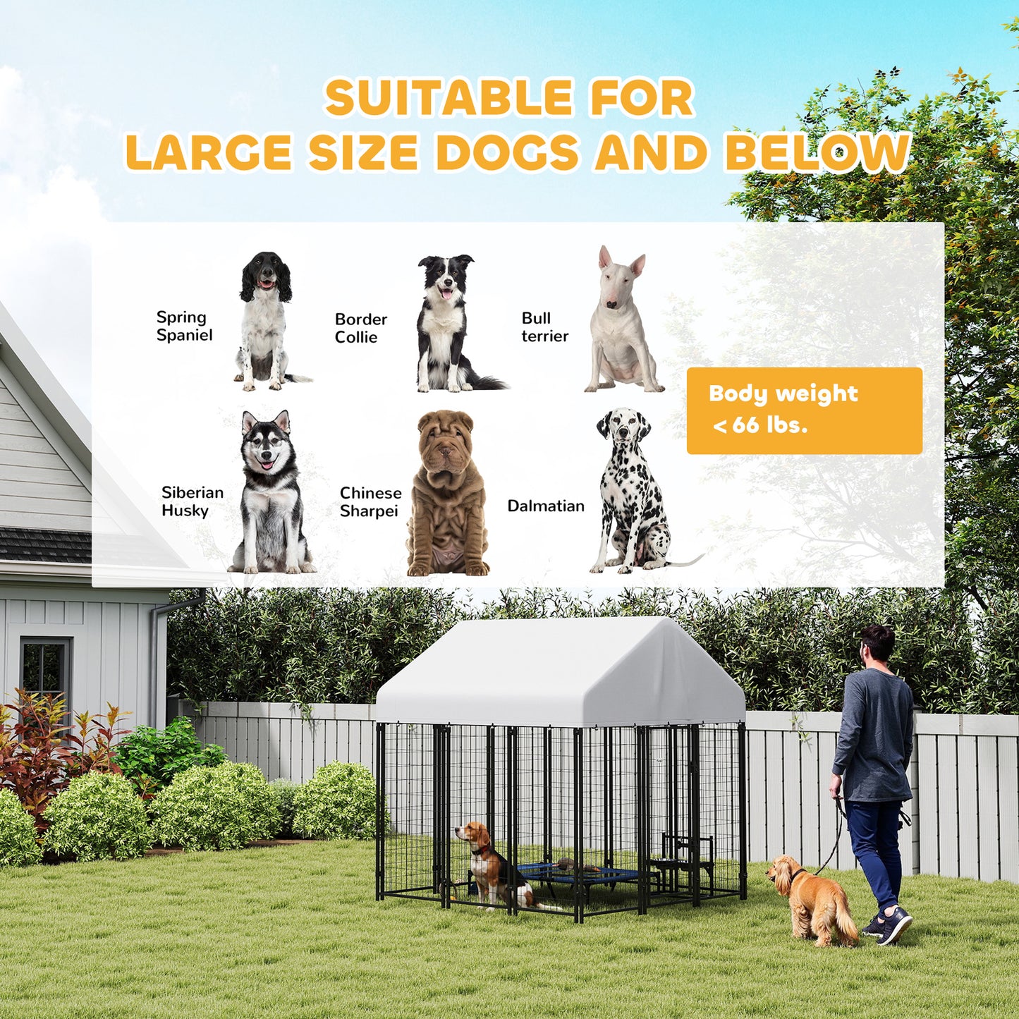 Heavy Duty Outdoor Dog Kennel with Roof, 6x6ft Welded Wire Playpen, Escape-Proof Lock