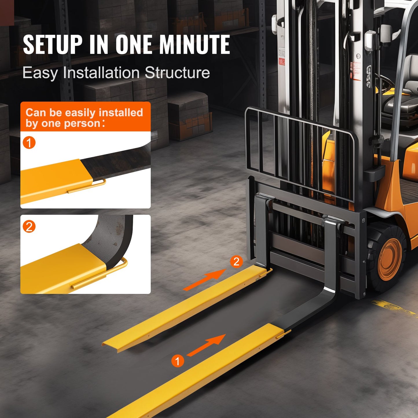 Heavy Duty Forklift Pallet Fork Extensions - 72 Inch Length, Yellow Steel