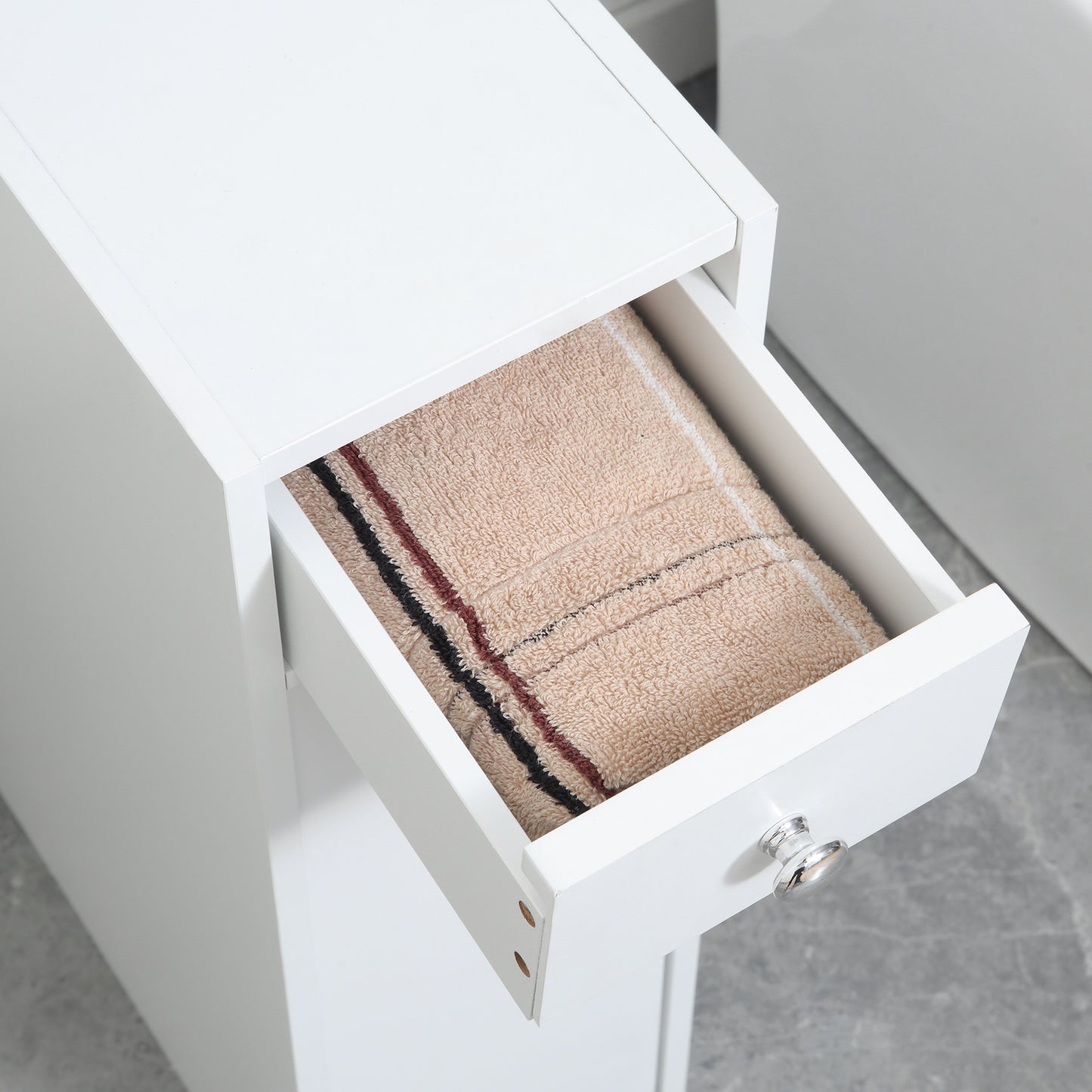 Narrow Bathroom Storage Cabinet with Drawers - White